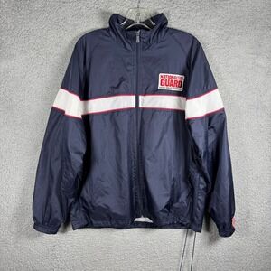 National Guard Mens Windbreaker Jacket Navy Blue Mesh Lined Full Zip Size Small
